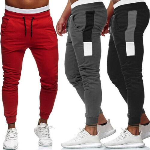 Men Casual Elastic Waist Sweatpants Fashion Sports Long Pants Running Joggers Slim Fit Trousers Black Gray Red