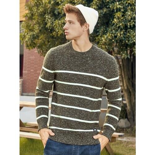 Sweater men 2019 winter new flower yarn contrast color striped sweater youth Korean trend inside knit clothes