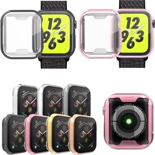 Gold Plating Soft TPU Case for Apple Watch Series 4 Screen Protector Cover 44mm 40mm Full Protection Watch Case Band Strap