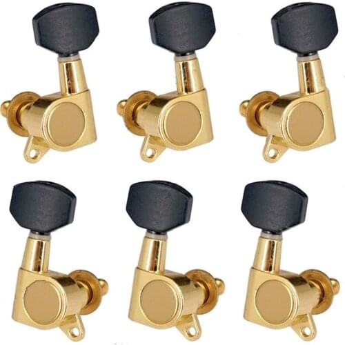 New A set of 6pcs golden Sealed-gear Tuning Pegs tuners Machine Heads for electric acoustic Guitar accessories With Black Button