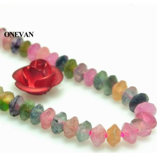ONEVAN Natural Colorful Tourmaline Faceted Rondell Spacer Beads Stone Bracelet Necklace Jewelry Making Diy Accessories Design