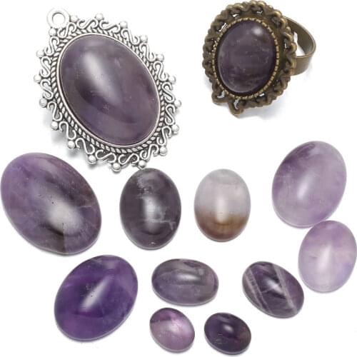 Natural Stone Purple Amethysts Beads Egg Shape Cabochon No Hole Loose Beads for Women Jewelry Making DIY Rings Accessories Gift