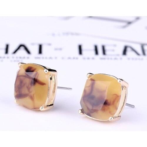 Delicate Square Colors Stone Stud Earrings Korea Temperament Cocktail Party Earrings Lovers Gifts Womens Fashion Jewelry