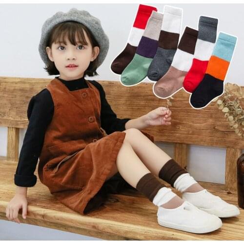 2021 New Spring Autumn Childrens Socks Color Matching Combed Cotton Girls Tube Socks Baby Piles Of Socks