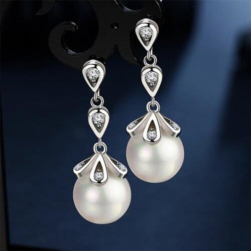 New Arrival Pearl Flower Earrings Girl Jewelry Fashion Silver 925 Sterling Earring Female Drop Accessories Lady CZ Ear Bijou