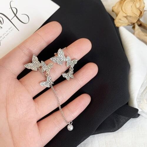 Asymmetric Crystal Butterfly Ear Bone Earring Personality Fashion Elegant Sweet Stud Earrings Women Jewelry Wedding Accessories