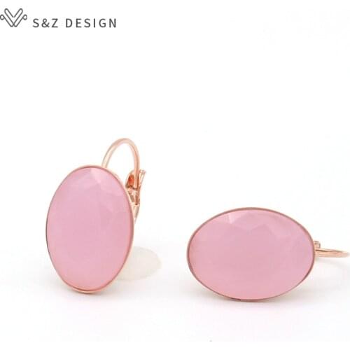 S&Z DESIGN 2020 Korean Trendy Luxury Big Oval Pink Crystal Dangle Earrings For Women Wedding Jewelry 585 Rose Gold Drop Earrings