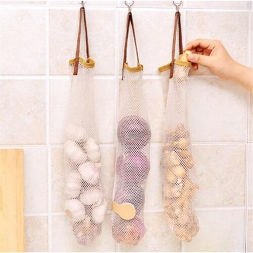 Mesh Net Breathable Fruit Vegetable Garlic Onion Hanging Storage Bag Fruit Garlic Onion Potato Kitchen Hanging Bag Storage