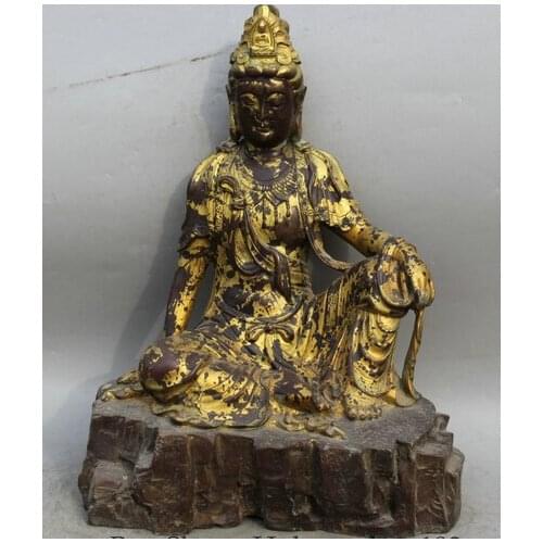 Xd 001405 20" Chinese Buddhism Bronze Seat Kwan-yin Guan Yin Goddess Boddhisattva Statue