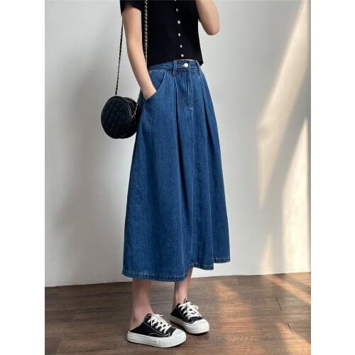 Summer new loose high-waisted a-line umbrella skirt tooling skirt large pendulum mid-length denim skirt female trend