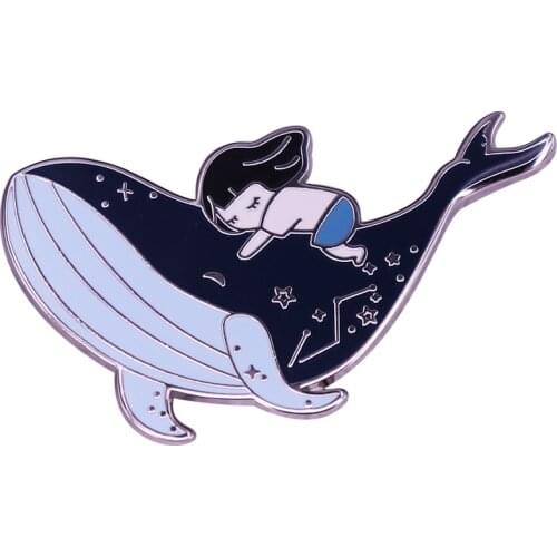 Whale and Girl Lapel Pin Large Ocean Constellation Brooch Galaxy Lovers Dreamer Spirit Collection