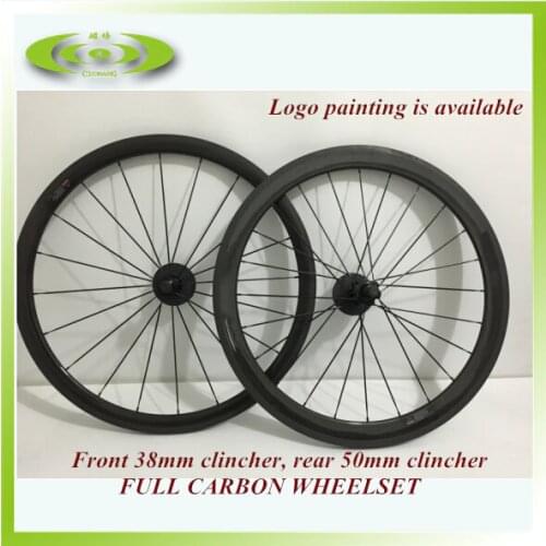 Factory sale carbon wheelset clincher front 38mm rear 50mm with black Novatec 271 hub road carbon wheels with free shipping