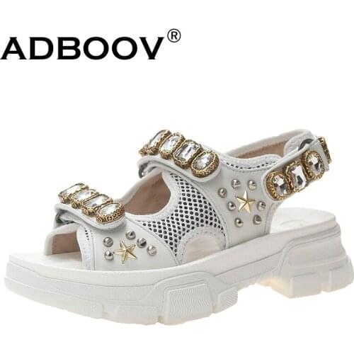 ADBOOV Gemstone Sandals Women Platform Summer Shoes Woman Peep Toe Studded Sandals Ladies Beaded Sandalias Mujer
