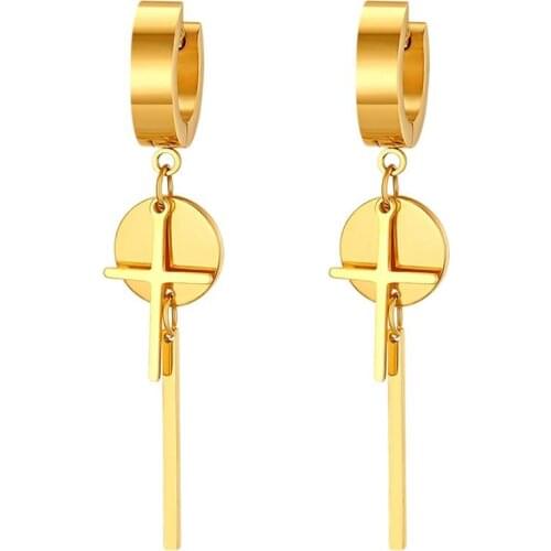 Boniskiss Punk Gothic Stainless Steel Stud Earring Cross Round Pendant Simple Earrings Fashion Women Men Rock Jewelry Wholesale