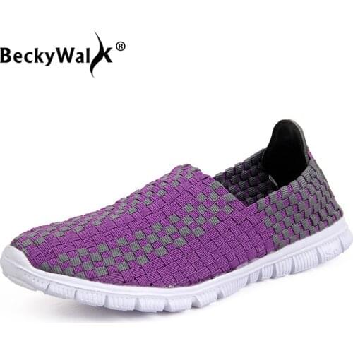 BeckyWalk Spring Women Flats Casual Loafers Shoes Woman Candy Color Walking Shoes Summer Handmade Woven Shoes for Ladies WSH2908