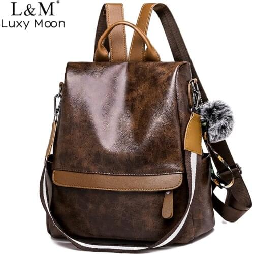 Women Anti-theft Leather Backpack Large Brown Multifunctional School Bag For Teenage Girls Female Travel Backpacks mochila XA85H