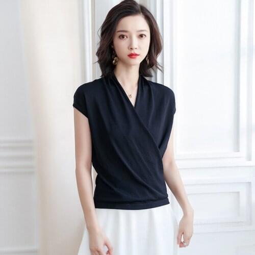 Short-Sleeved Knitted Womens Summer New Bright Silk V-Neck Sweater 2020 Selling Personality All-Match Solid Color