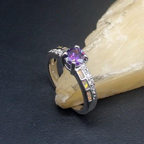 Hermosa Glorious White Opal Purple Amethyst Genuine 925 Silver Band Ring Wedding Engagement Gifts for Women Size 7# 20214367