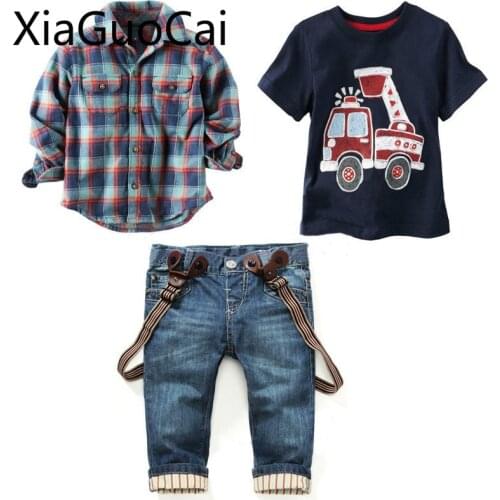 Boys Winter Jacket 2018 New Childrens Clothing Sets Spring and Autumn Suits Kids Boys Plaid Shirt Jeans Kids Clothes