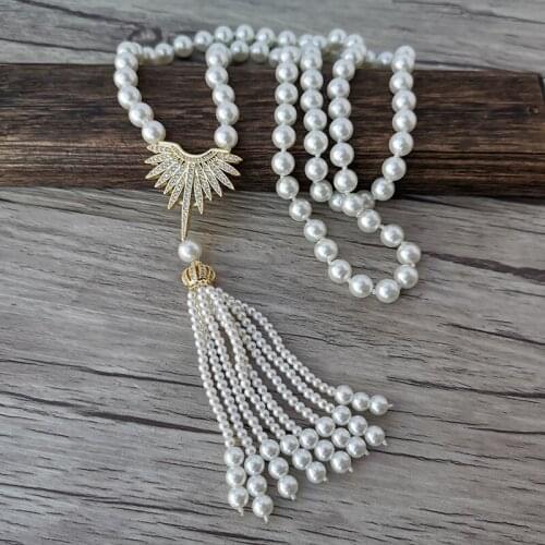 1 Pcs CZ Micro Pave Connector Charm Pendant, Shell Beads Chain Tassels Women Handmade Necklace Jewelry Making NK568