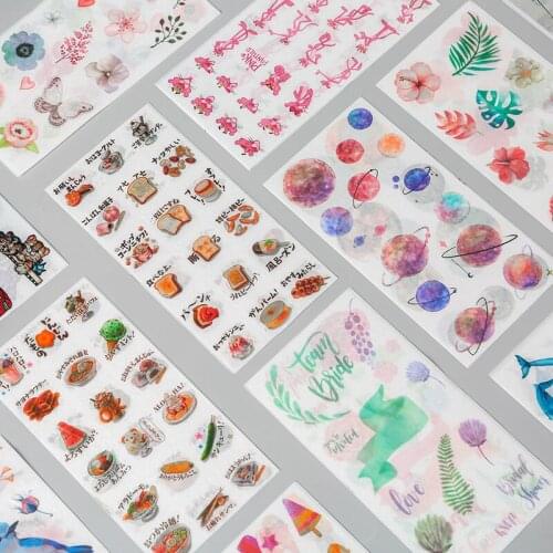 3 sheets/pack Kawaii Washi Stickers Plant Animal Food Bullet Journal Stickers Label Scrapbooking Stationery Album Stickers