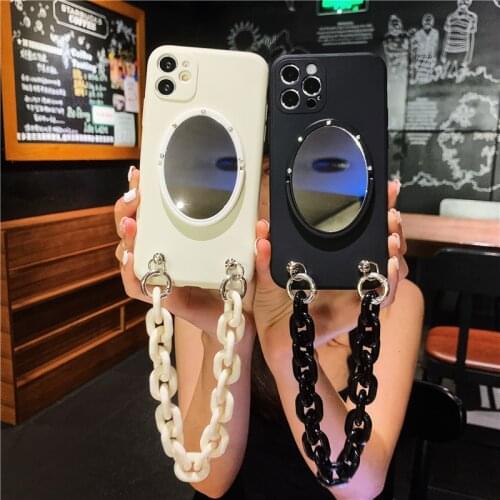 3D Holder Stand Bracket Mirror White Chain Necklace Case For Samsung Galaxy A10 A20 A30 A40 A50 A70 A80 A90 A51 A71 Soft Cover