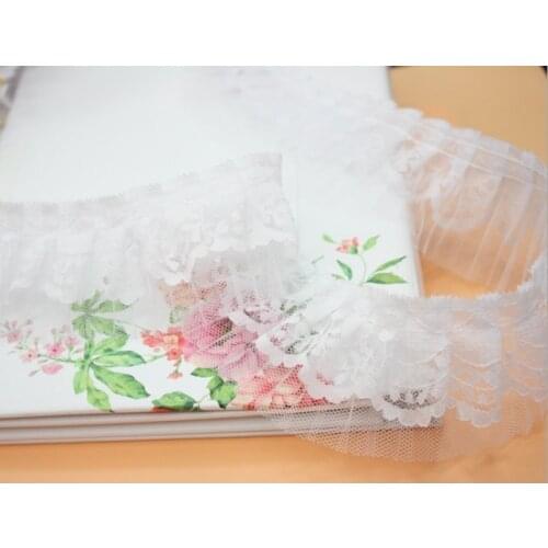 40Yards 5cm White Chiffon Pleat Lace Trim Ruffled Lace Fabric Skirt Garment Accessories Headwear Decoration Collar Materials