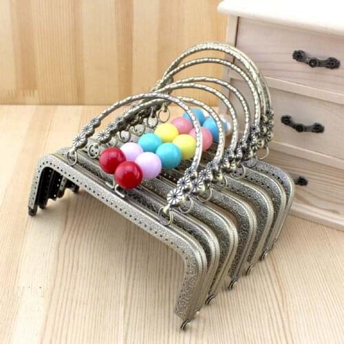 C72 big antique brass emboss square Kiss Clasp 18CM Staggered bead candy multicolor beads Metal purse frame DIY Coin Purse bag