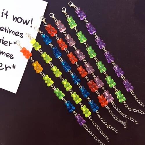 Cute Stainless Steel Handmade Cartoon Bear Bracelet Chain Candy Color Pendant For Women Men Judy Jewelry Party Creative Gift