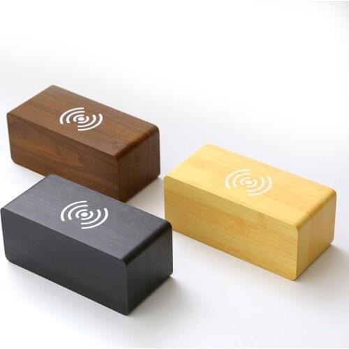 Qi Wireless Chargings USB Wooden LED Alarm Clock Intelligent Electronic Clock Desktop Table Voice Control Snooze Function Clock