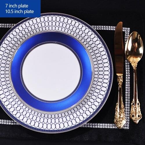 Porcelain flat plates bone china "H" mark mosaic design outline in gold round shape steak plate decoration wedding gifts