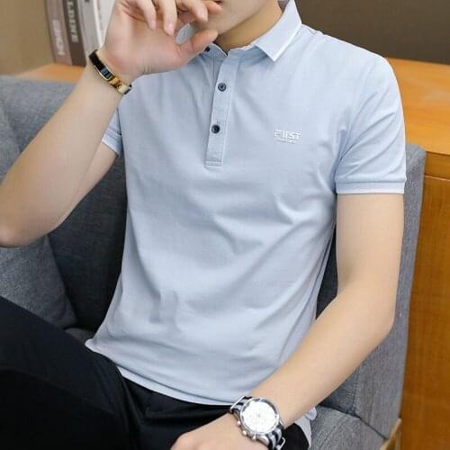Cotton Short Sleeve T-shirt Mens Embroidery Summer TShirt Collar Polo Shirt Korean Fashion Mens Clothing Polo Shirt Men Oversize