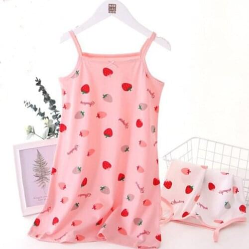 Girls Cotton Pajamas Childrens Camisole Pajamas Summer Print Nightgown Kids Sweet Pijamas Soft Nightdress Sleepwear