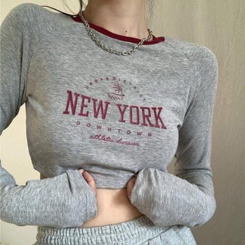 Ins European and American Tight Short Slimming T-shirt Womens Spring and Autumn High Waist Navel Long Sleeve Top