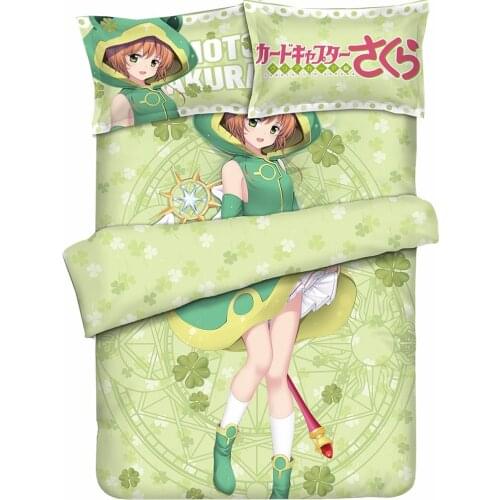 Anime JK Cartoon Bedding Sets Cardcaptor Sakura Kinomoto Sakura Cute Frog Comforter Set Bed Flat Sheet Quilt Cover Pillowcase