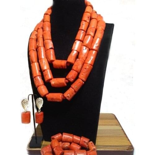 4uJewelry Original Coral Beads Jewelry Set Orange Layers African Jewellery Necklace Bracelet Earrings Set Free Shipping 2020 New