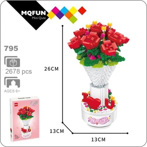 DR.STAR Building brick rose flower micro diamond block romantic rose music box assemble toy collection for lover valentines gift