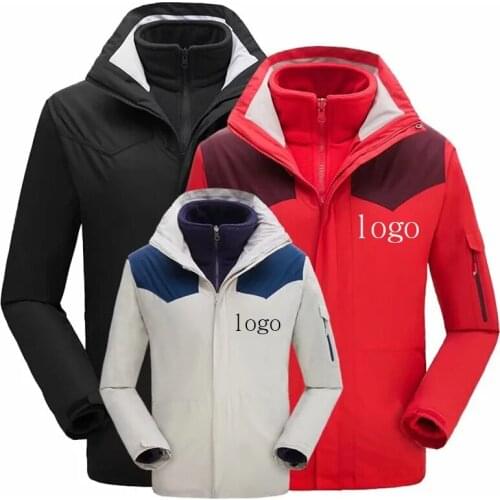 Custom logo three-in-one waterproof fishing ski warm hiking hiking climbing outdoor jacket warm camping sports