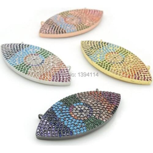 35*17*2mm Micro Pave CZ Of Mixing Colors Eye Charms Of Double Loops Fit For Making Necklaces Jewelry
