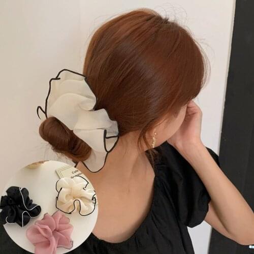 MueRaa Large Size Korean Style Women Girls Solid Color Scrunchies Elastic Hairband Headband Fashion Elegant Hair Accessories