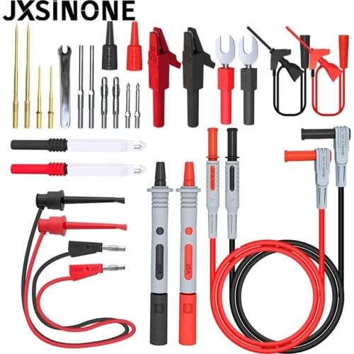 JXSINONE P1308D Silicone Multimeter Test Lead Kit with Gold-Plated Precision Sharp Probe Set Alligator Clip Minigrabbers