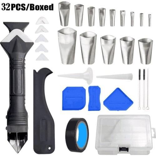 32pcs/set 3 In 1 Caulking Tool Kit Tools Silicone Sealant Finishing Tool Grout Scraper Caulk Remover Set Spatula Squeegee