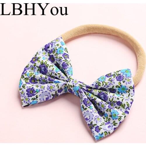 2020 Newest Style Spring Summer Cotton Flowers Prints Bows Nylon Headbands Infants Baby Girls Knotbows Nylon Hairbands Hair Wear