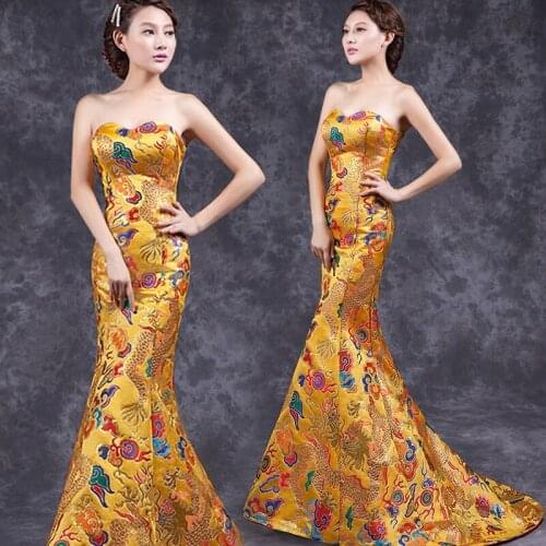 New China Long Qipao sexy Wedding Dress oriental qipao gown Chinese style vestido traditional clothing trailing cheongsam
