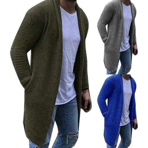 Wholesales Fashion Men Solid Color Open Front Knit Sweater Coat Loose Pocket Long Cardigan