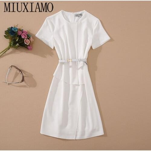 MIXIMAO 2020 Summer Dress New High Quality Fashion Party Casual Workplace Vacation Elegant white Dress Women Vestidos With Belt