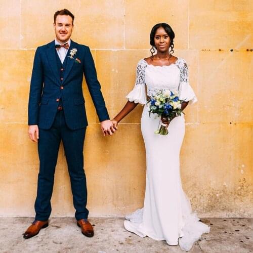 KapokDressy Chic Two Pieces Mermaid Bridal Dresses Square Neck Half Sleeve Lace Appliques Country Wedding Gown Vestidos De Novia