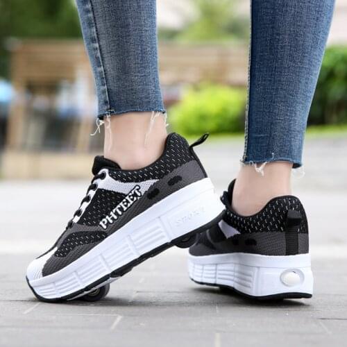 Heelys Adult Boys Students Girls Wheeled Sports Shoes Single Roller Shoes Double Wheels Sports shoelace Wheels Skates children