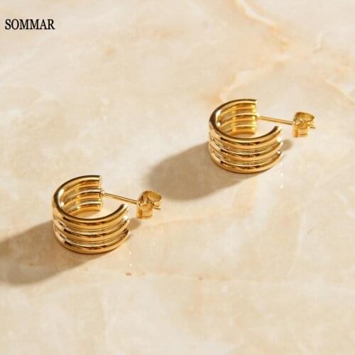 SOMMAR Hot Gold color Stainless Steel women 5mm stud earrings Geometric women earrings Engagement Wedding Jewelry Accessories