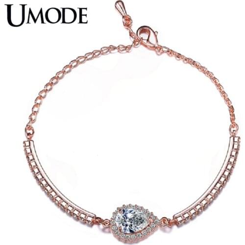 UMODE Brand New Chain Bracelet Jewelry Fashion Austrian Rhinestones Chain Bracelets For Women Rose Gold Color Bracelets AUB0042A